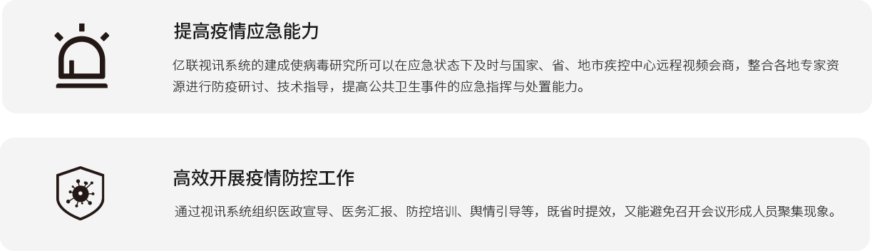 提高疫情应急能力 z6尊龙官方网站登录入口视讯系统的建成使病毒研究所可以在应急状态下实时与国家、省、地市疾控中心远程视频谈判，整合各地专家资源举行防疫钻研、手艺指导，提高公共卫生事务的应急指挥与处置惩罚能力。 高效开展疫情防控事情 通过视讯系统组织医政宣导、医务汇报、防控培训、舆情指导等，既省时提效，又能阻止召开聚会形成职员群集征象。